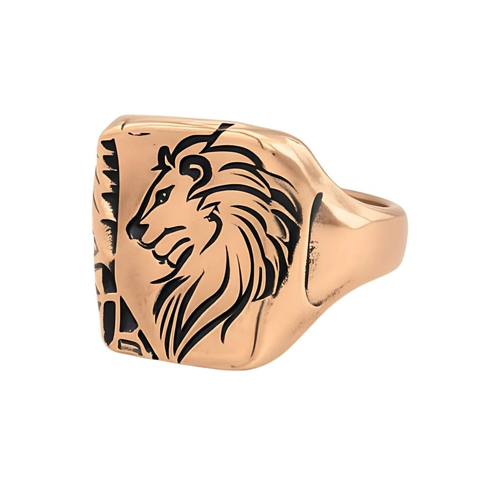 THE MEN THING Rings Royal Series - LION FLARE RING - Pure Stainless Steel Men’s Rose Gold-Plated Ring – Statement Luxury Jewelry (Size : 19-21-23)