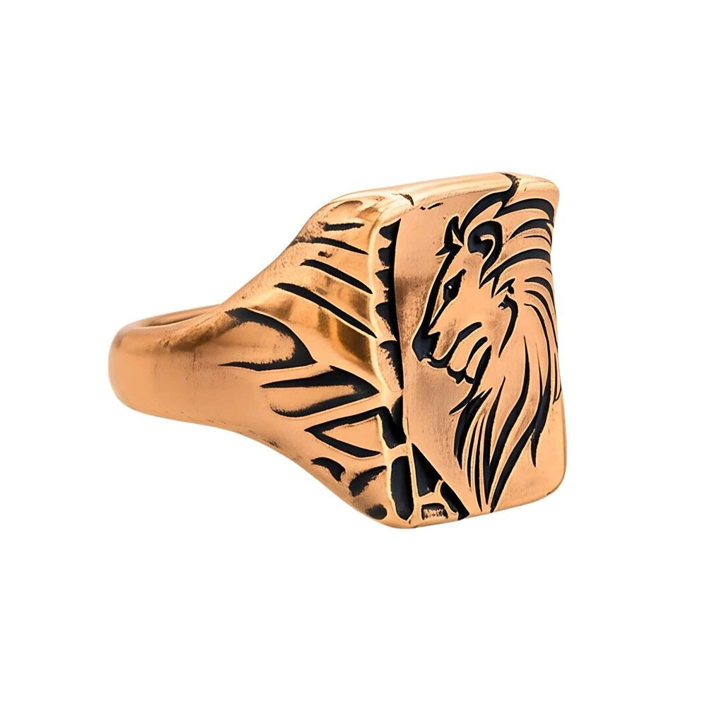 THE MEN THING Rings Royal Series - LION FLARE RING - Pure Stainless Steel Men’s Rose Gold-Plated Ring – Statement Luxury Jewelry (Size : 19-21-23)