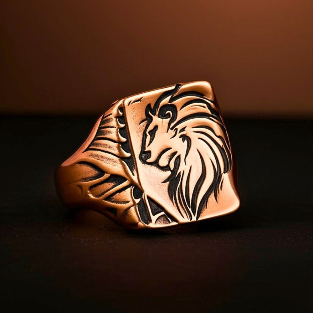 THE MEN THING Rings Royal Series - LION FLARE RING - Pure Stainless Steel Men’s Rose Gold-Plated Ring – Statement Luxury Jewelry (Size : 19-21-23)