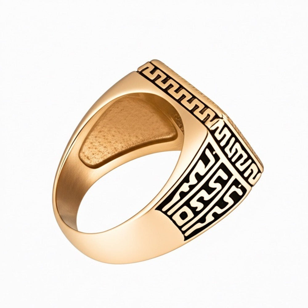 THE MEN THING Rings Royal Series - MAZE KING RING - Pure Stainless Steel Men’s Gold-Plated Ring – Statement Luxury Jewelry (Size : 20-24)