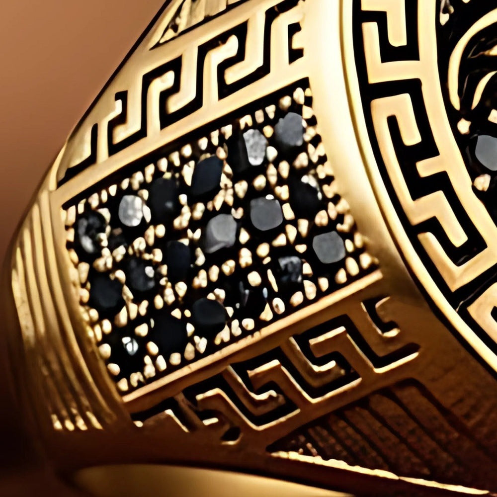 THE MEN THING Rings Royal Series - MEDUSA SIGNET RING - Pure Stainless Steel Men’s Gold-Plated Ring – Statement Luxury Jewelry (Size : 19-22-24)