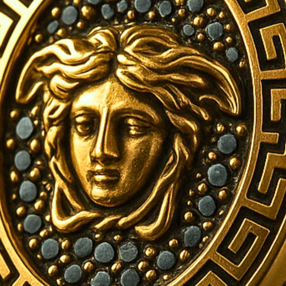THE MEN THING Rings Royal Series - MEDUSA SIGNET RING - Pure Stainless Steel Men’s Gold-Plated Ring – Statement Luxury Jewelry (Size : 19-22-24)