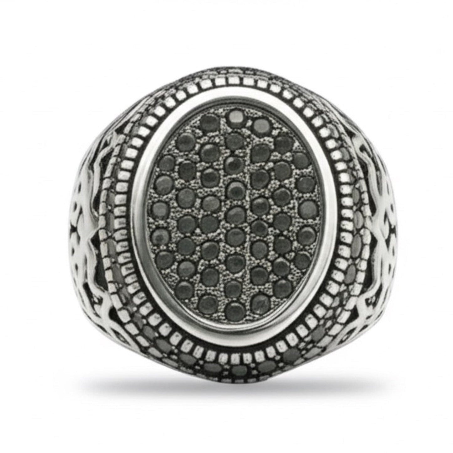 THE MEN THING Rings Royal Series - MIDNIGHT CREST RING - Pure Stainless Steel Men’s Steel-Plated Ring – Statement Luxury Jewelry (Size : 21-26)