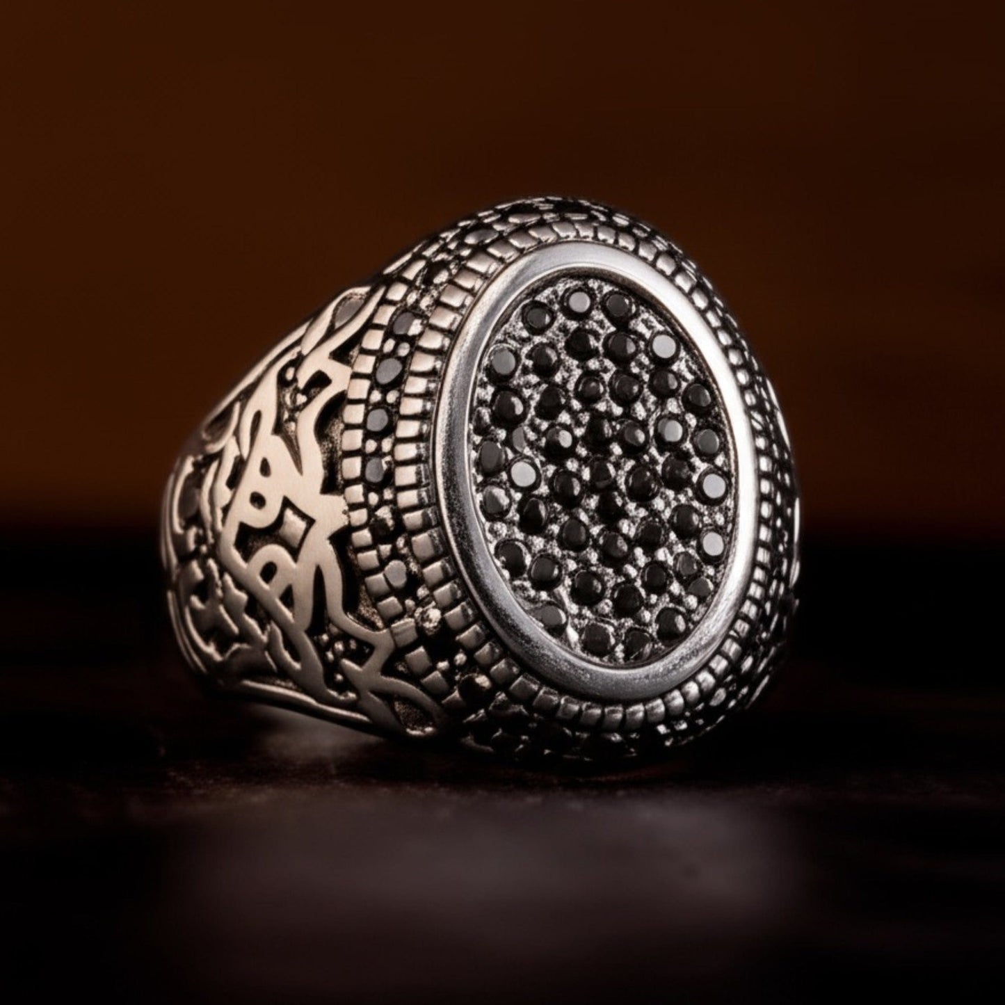 THE MEN THING Rings Royal Series - MIDNIGHT CREST RING - Pure Stainless Steel Men’s Steel-Plated Ring – Statement Luxury Jewelry (Size : 21-26)