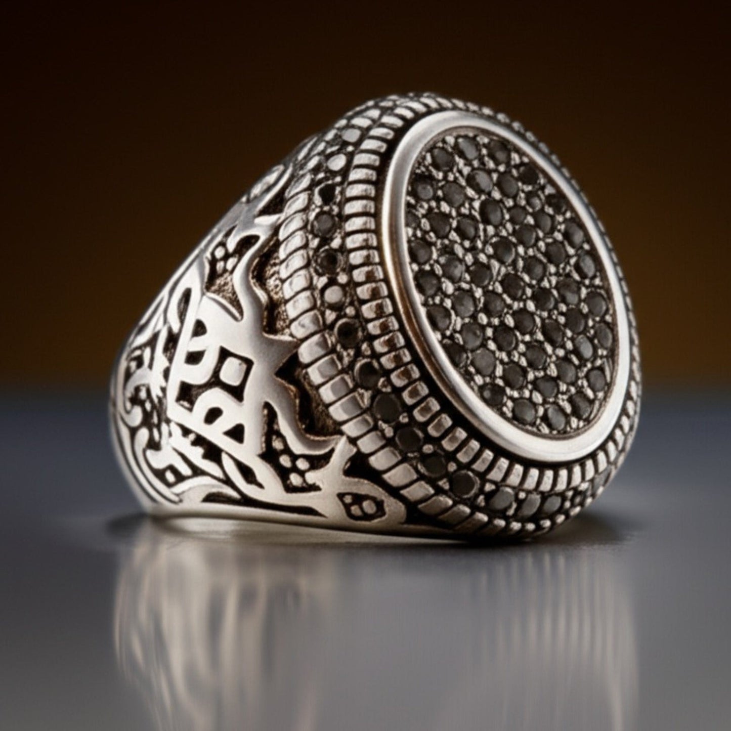 THE MEN THING Rings Royal Series - MIDNIGHT CREST RING - Pure Stainless Steel Men’s Steel-Plated Ring – Statement Luxury Jewelry (Size : 21-26)