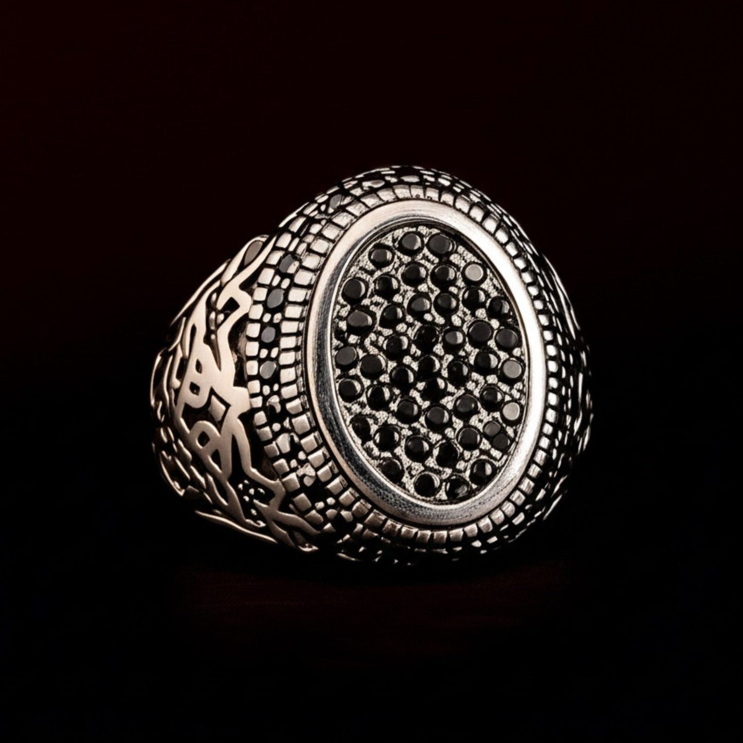 THE MEN THING Rings Royal Series - MIDNIGHT CREST RING - Pure Stainless Steel Men’s Steel-Plated Ring – Statement Luxury Jewelry (Size : 21-26)