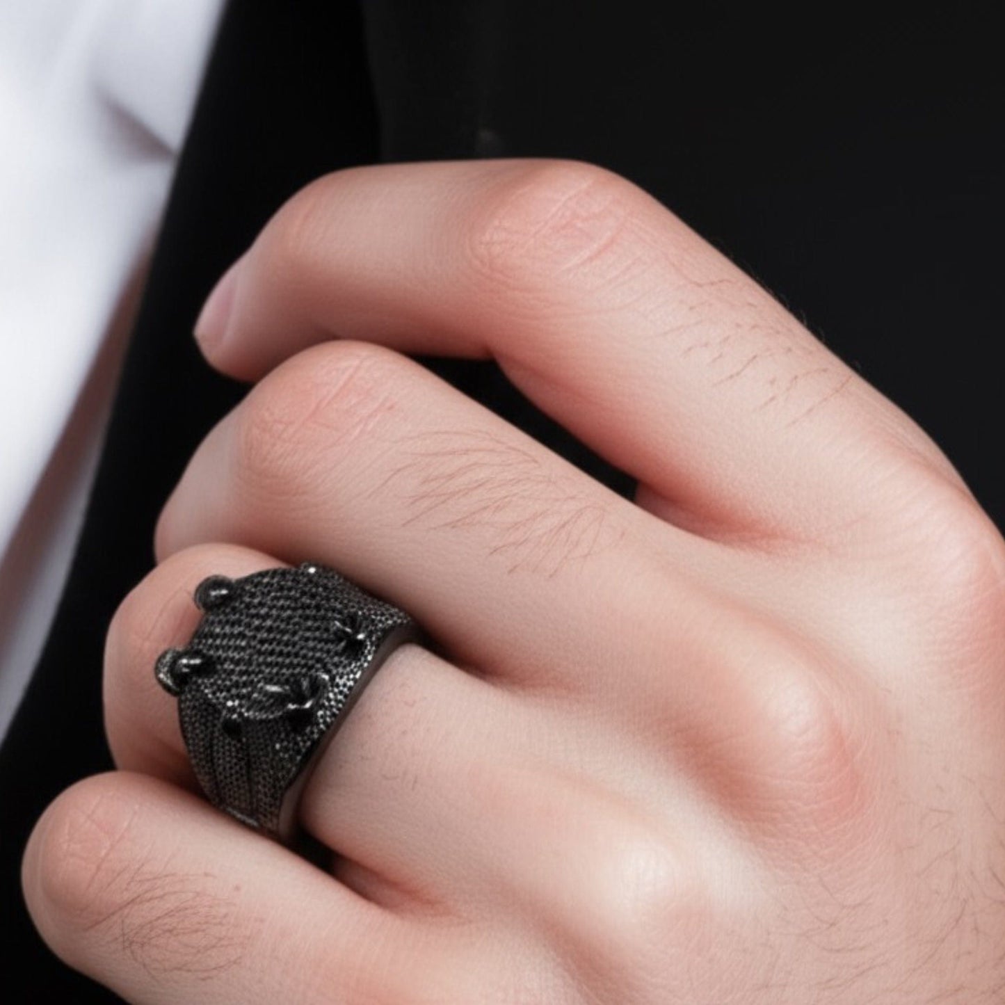 THE MEN THING Rings Royal Series - MIDNIGHT TALON RING - Pure Stainless Steel Men’s Black-Plated Ring – Statement Luxury Jewelry (Size : 19-22-24)