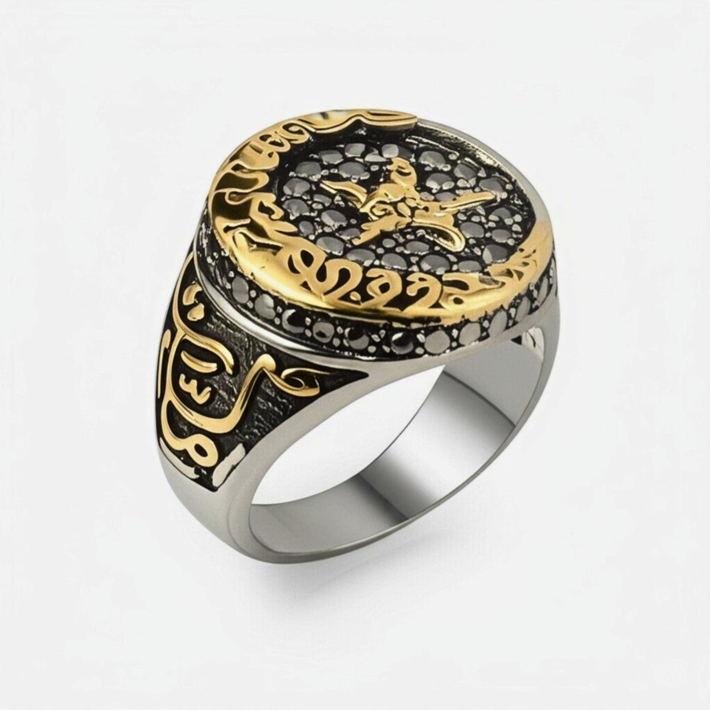THE MEN THING Rings Royal Series - MOONCHANT RING - Pure Stainless Steel Men’s Steel-Gold-Plated Ring – Statement Luxury Jewelry (Size : 19-21-24)