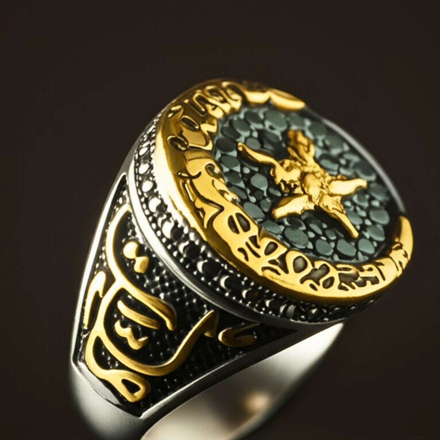 THE MEN THING Rings Royal Series - MOONCHANT RING - Pure Stainless Steel Men’s Steel-Gold-Plated Ring – Statement Luxury Jewelry (Size : 19-21-24)