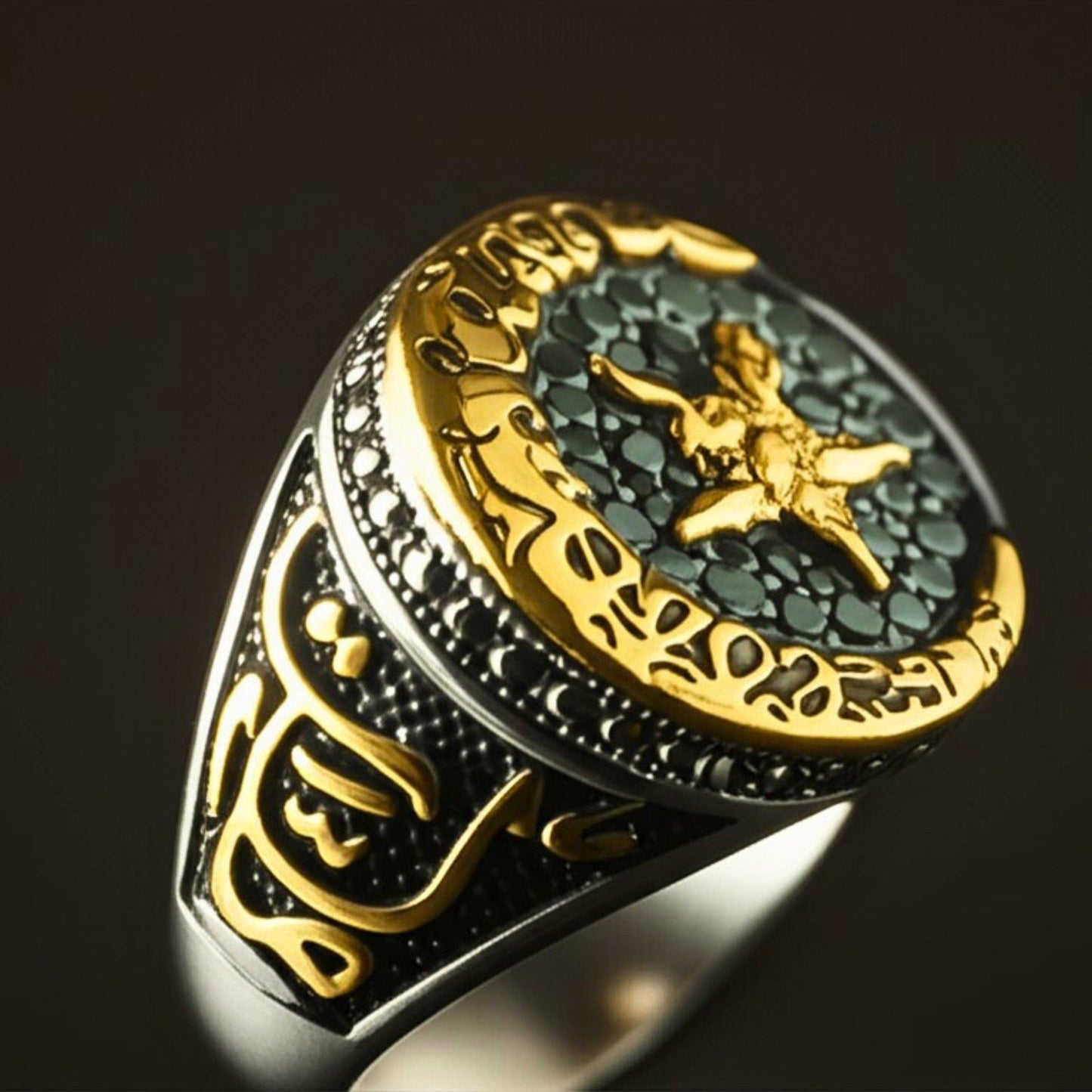 THE MEN THING Rings Royal Series - MOONCHANT RING - Pure Stainless Steel Men’s Steel-Gold-Plated Ring – Statement Luxury Jewelry (Size : 19-21-24)