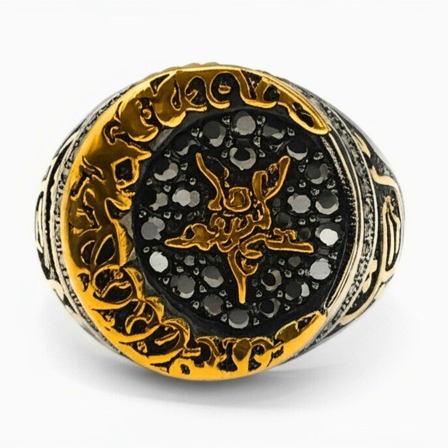 THE MEN THING Rings Royal Series - MOONCHANT RING - Pure Stainless Steel Men’s Steel-Gold-Plated Ring – Statement Luxury Jewelry (Size : 19-21-24)