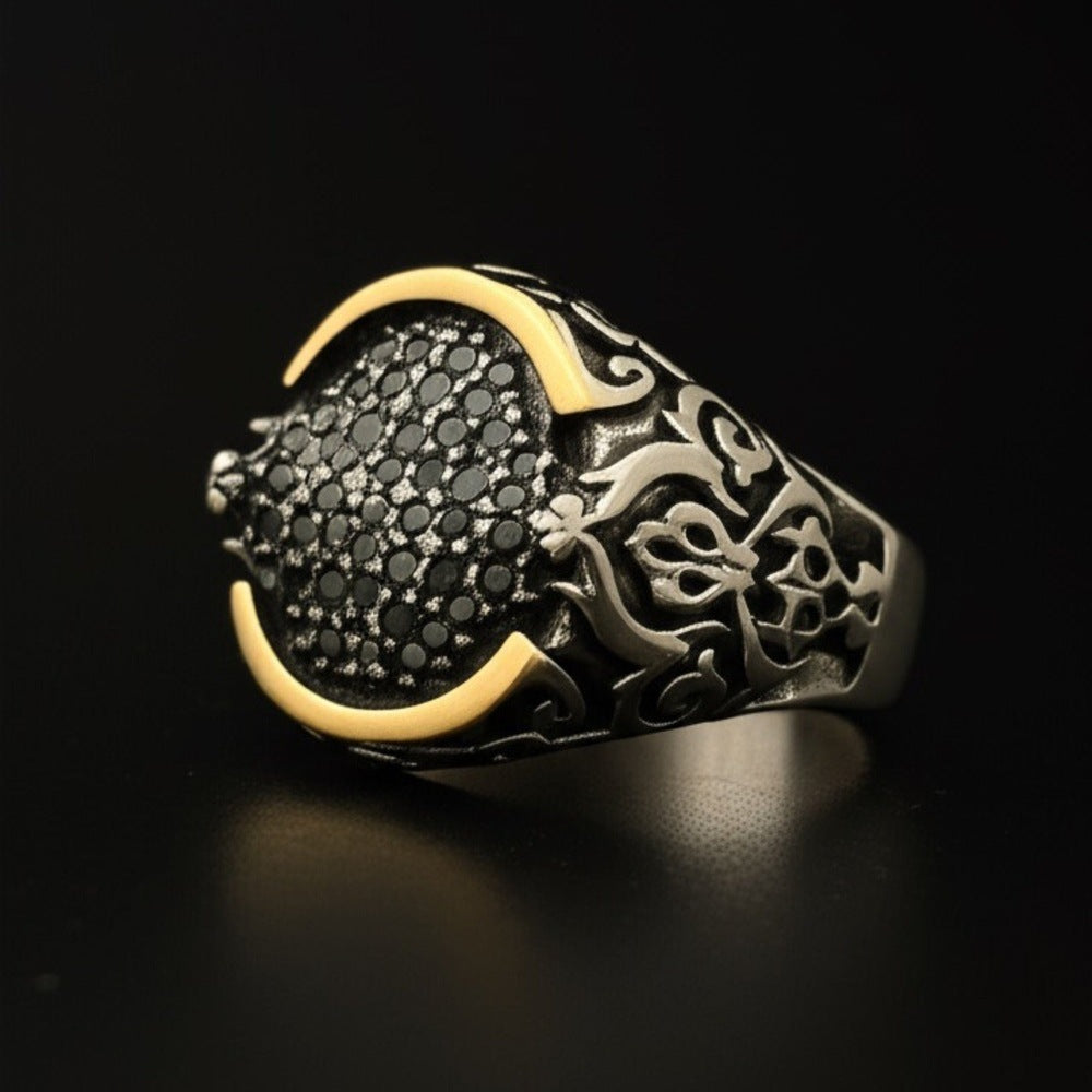 THE MEN THING Rings Royal Series - MYSTIC FANG RING - Pure Stainless Steel Men’s Steel-Gold-Plated Ring – Statement Luxury Jewelry (Size : 19-22-24)