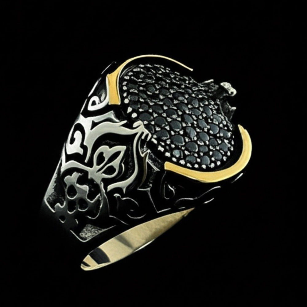 THE MEN THING Rings Royal Series - MYSTIC FANG RING - Pure Stainless Steel Men’s Steel-Gold-Plated Ring – Statement Luxury Jewelry (Size : 19-22-24)