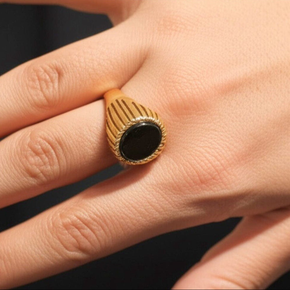 THE MEN THING Rings Royal Series - NIGHT EMBER RING - Pure Stainless Steel Men’s Rose Gold-Plated Black Onyx Ring – Statement Luxury Jewelry (Size : 19-22-24)