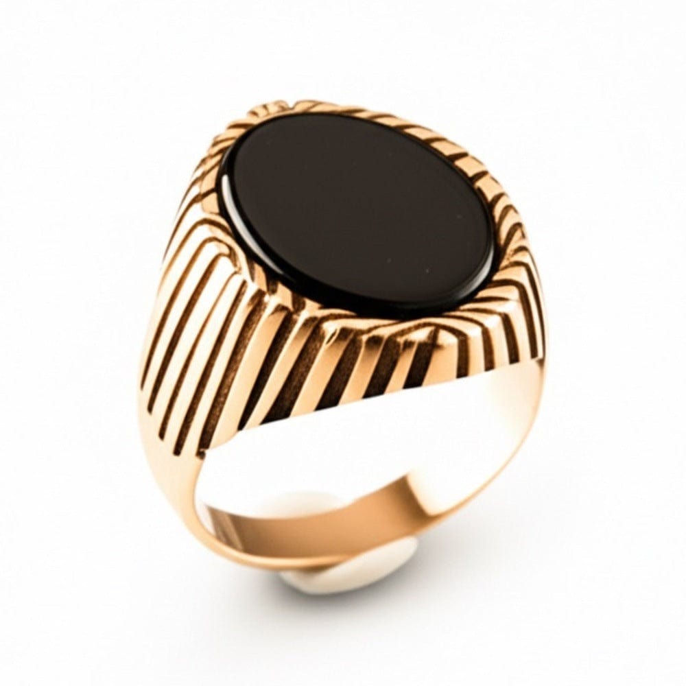 THE MEN THING Rings Royal Series - NIGHT EMBER RING - Pure Stainless Steel Men’s Rose Gold-Plated Black Onyx Ring – Statement Luxury Jewelry (Size : 19-22-24)