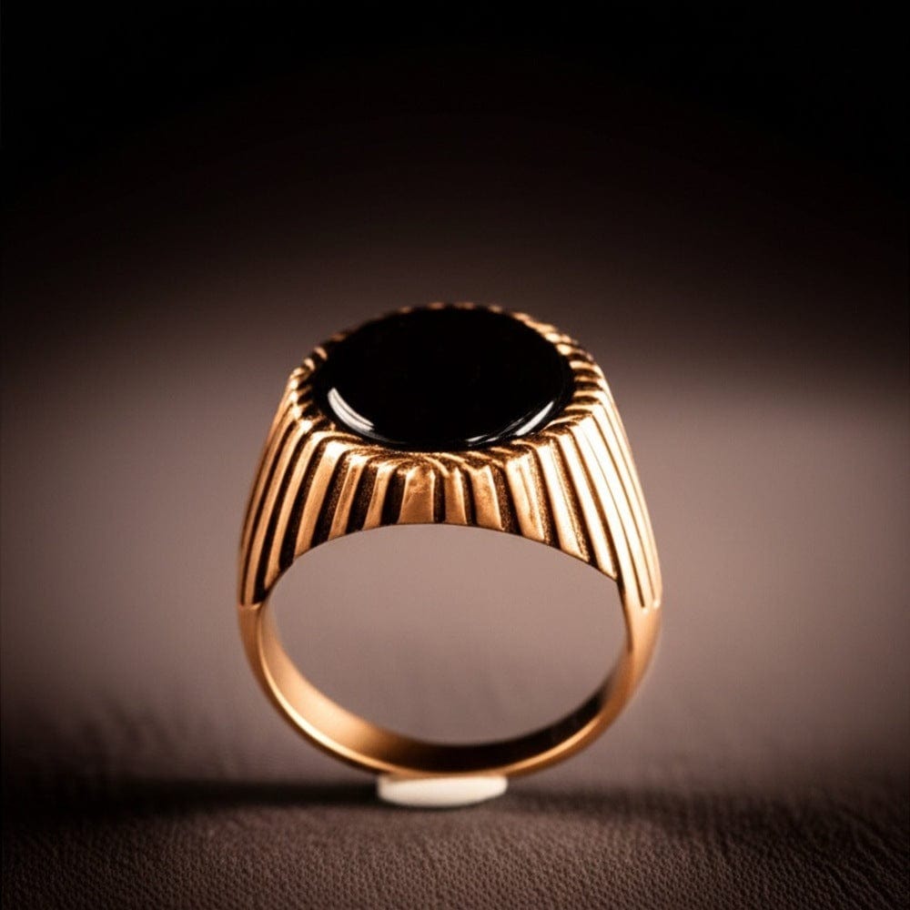 THE MEN THING Rings Royal Series - NIGHT EMBER RING - Pure Stainless Steel Men’s Rose Gold-Plated Black Onyx Ring – Statement Luxury Jewelry (Size : 19-22-24)