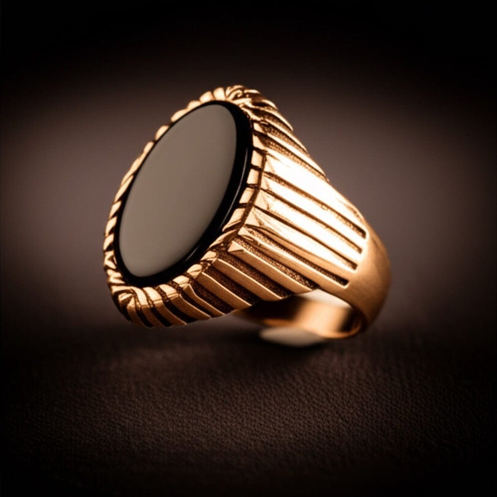 THE MEN THING Rings Royal Series - NIGHT EMBER RING - Pure Stainless Steel Men’s Rose Gold-Plated Black Onyx Ring – Statement Luxury Jewelry (Size : 19-22-24)