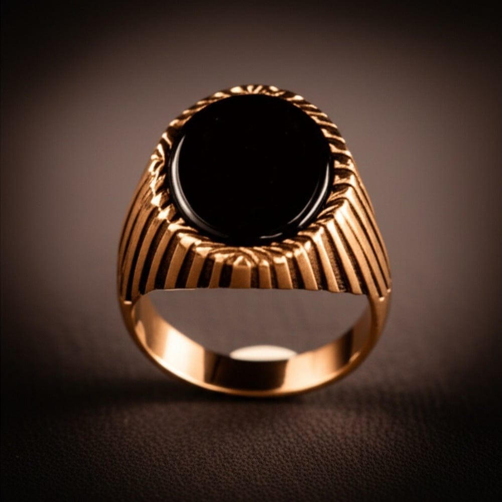 THE MEN THING Rings Royal Series - NIGHT EMBER RING - Pure Stainless Steel Men’s Rose Gold-Plated Black Onyx Ring – Statement Luxury Jewelry (Size : 19-22-24)