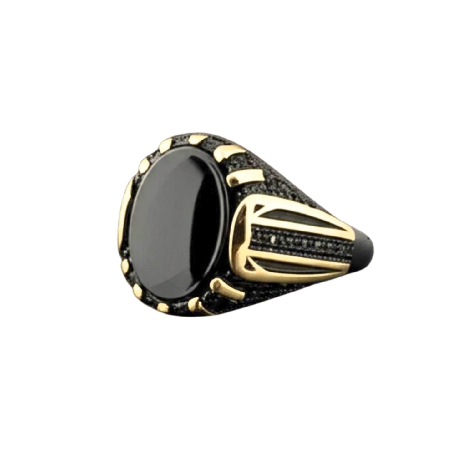 THE MEN THING Rings Royal Series - NIGHT EMPEROR RING - Pure Stainless Steel Men’s Black-Gold-Plated Ring – Statement Luxury Jewelry (Size : -19-21-27)