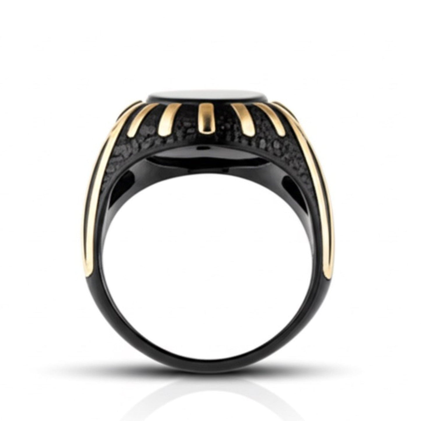 THE MEN THING Rings Royal Series - NIGHT EMPEROR RING - Pure Stainless Steel Men’s Black-Gold-Plated Ring – Statement Luxury Jewelry (Size : -19-21-27)