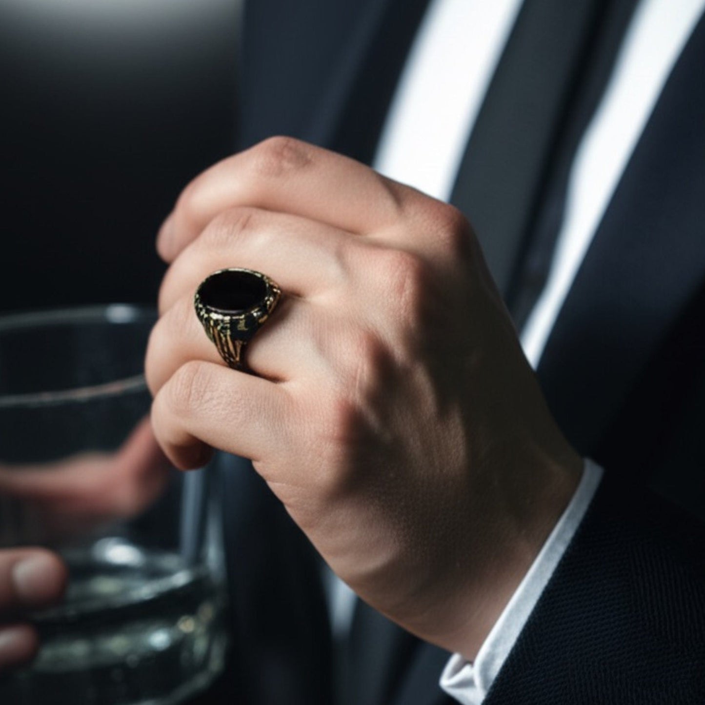 THE MEN THING Rings Royal Series - NIGHT EMPEROR RING - Pure Stainless Steel Men’s Black-Gold-Plated Ring – Statement Luxury Jewelry (Size : -19-21-27)