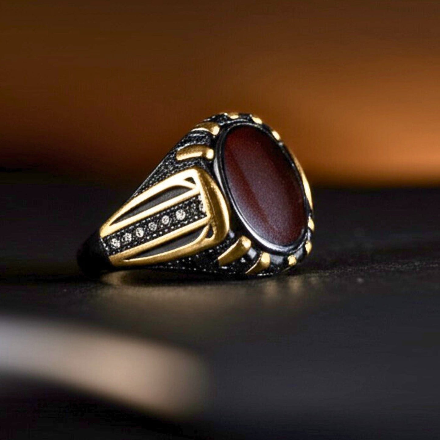 THE MEN THING Rings Royal Series - NIGHT EMPEROR RING - Pure Stainless Steel Men’s Black-Gold-Plated Ring – Statement Luxury Jewelry (Size : -19-21-27)