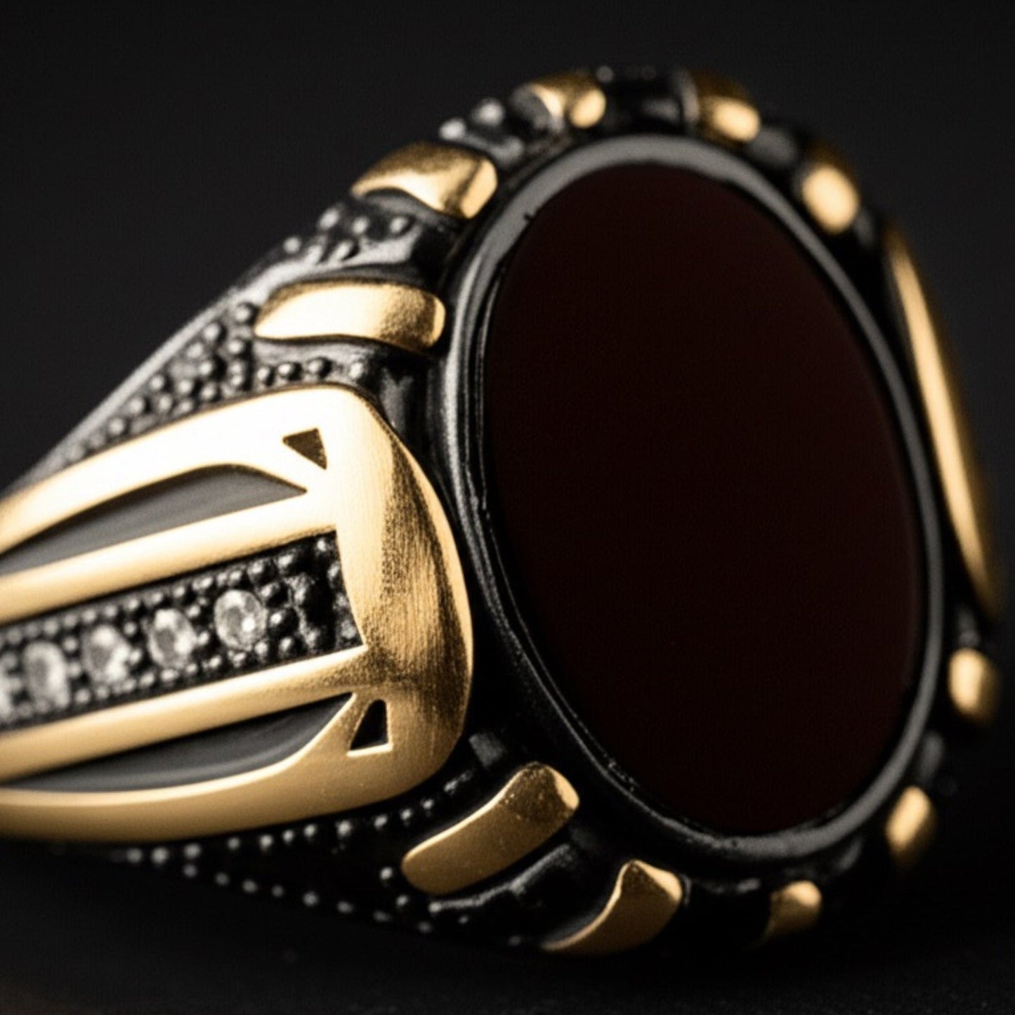 THE MEN THING Rings Royal Series - NIGHT EMPEROR RING - Pure Stainless Steel Men’s Black-Gold-Plated Ring – Statement Luxury Jewelry (Size : -19-21-27)