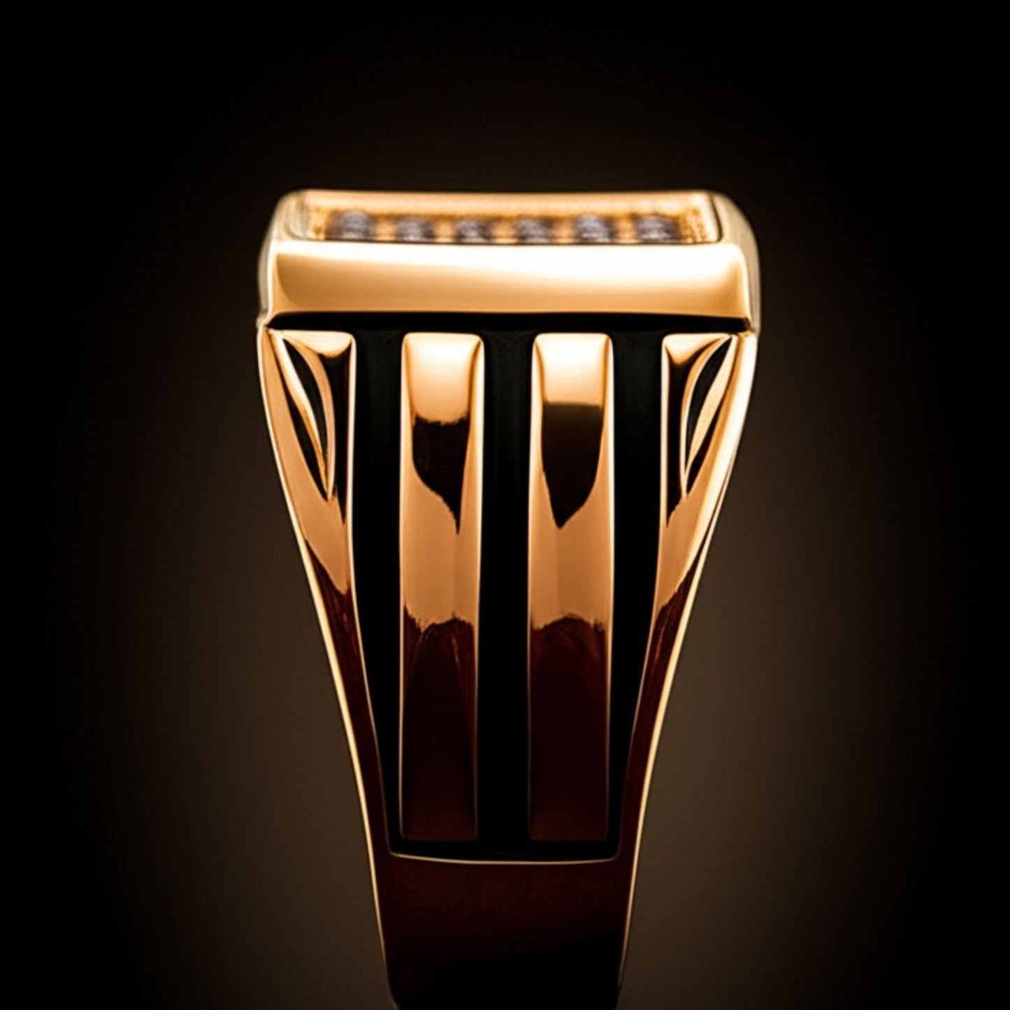 THE MEN THING Rings Royal Series - NIGHTFALL SQUARE RING - Pure Stainless Steel Men’s Gold-Plated Ring – Statement Luxury Jewelry (Size : 18-24)