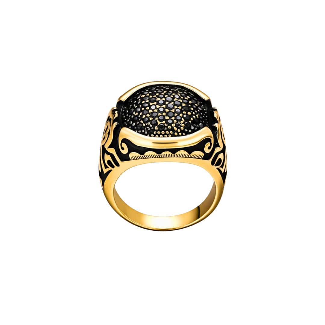 THE MEN THING Rings Royal Series - NIGHTFORGE SIGNET RING - Pure Stainless Steel Men’s Gold-Plated Ring – Statement Luxury Jewelry (Size : 19-22)