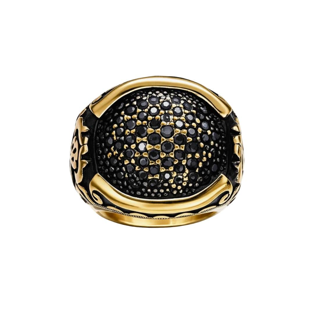 THE MEN THING Rings Royal Series - NIGHTFORGE SIGNET RING - Pure Stainless Steel Men’s Gold-Plated Ring – Statement Luxury Jewelry (Size : 19-22)
