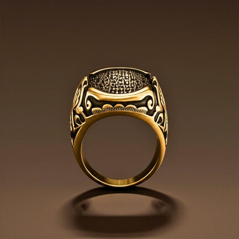 THE MEN THING Rings Royal Series - NIGHTFORGE SIGNET RING - Pure Stainless Steel Men’s Gold-Plated Ring – Statement Luxury Jewelry (Size : 19-22)
