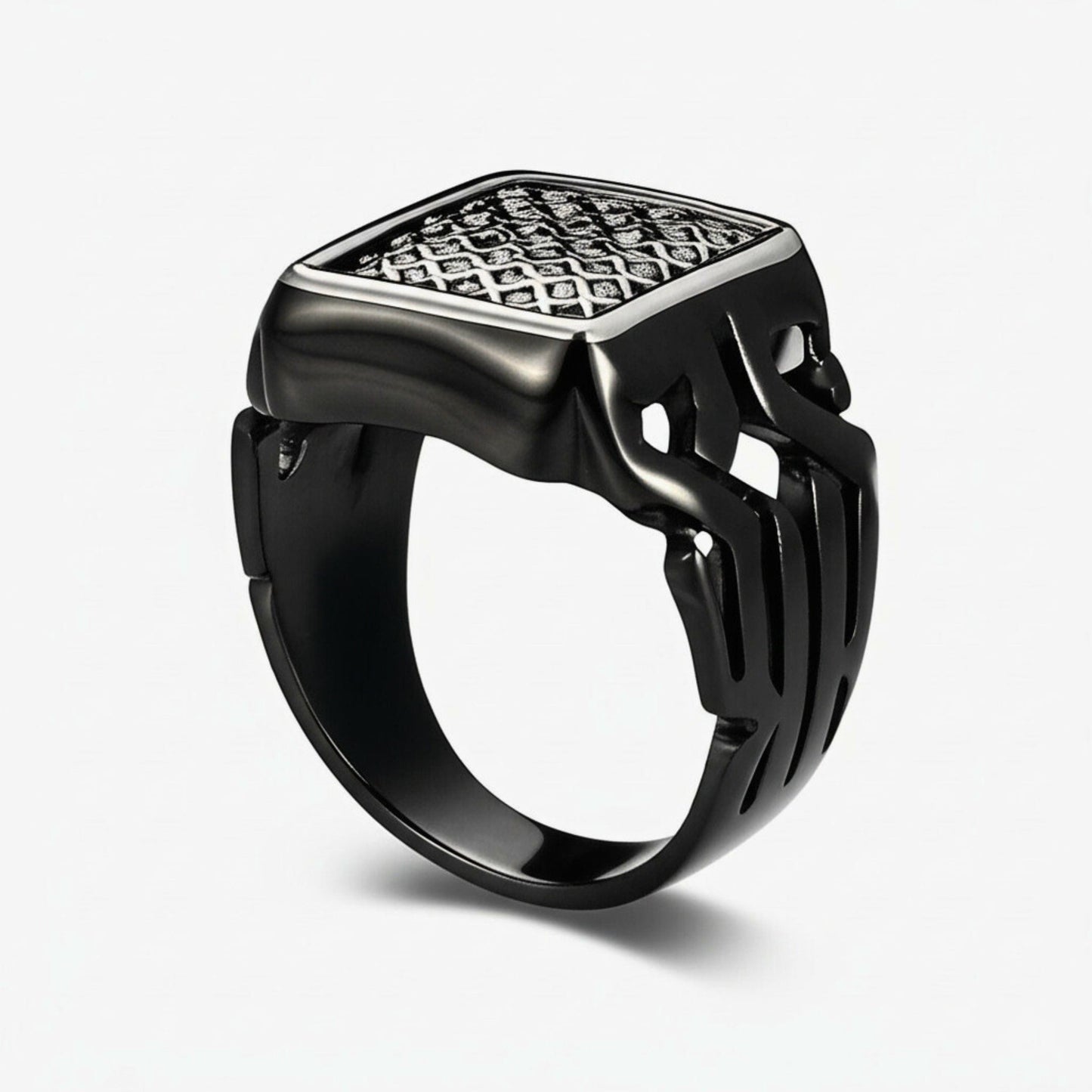 THE MEN THING Rings Royal Series - NYXGRID RING - Pure Stainless Steel Men’s Black-Steel-Plated Ring – Statement Luxury Jewelry (Size : 19-22-25)