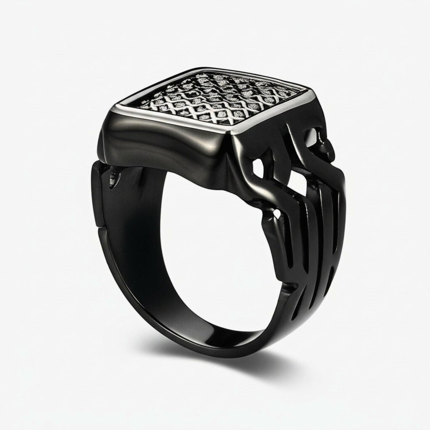 THE MEN THING Rings Royal Series - NYXGRID RING - Pure Stainless Steel Men’s Black-Steel-Plated Ring – Statement Luxury Jewelry (Size : 19-22-25)