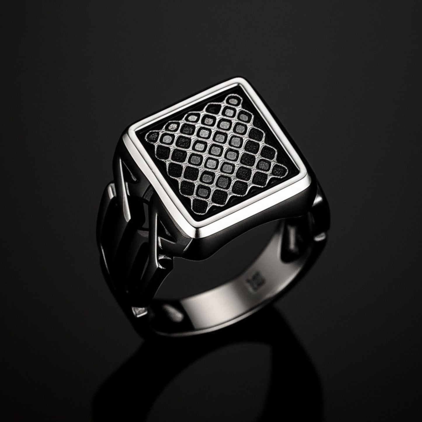 THE MEN THING Rings Royal Series - NYXGRID RING - Pure Stainless Steel Men’s Black-Steel-Plated Ring – Statement Luxury Jewelry (Size : 19-22-25)