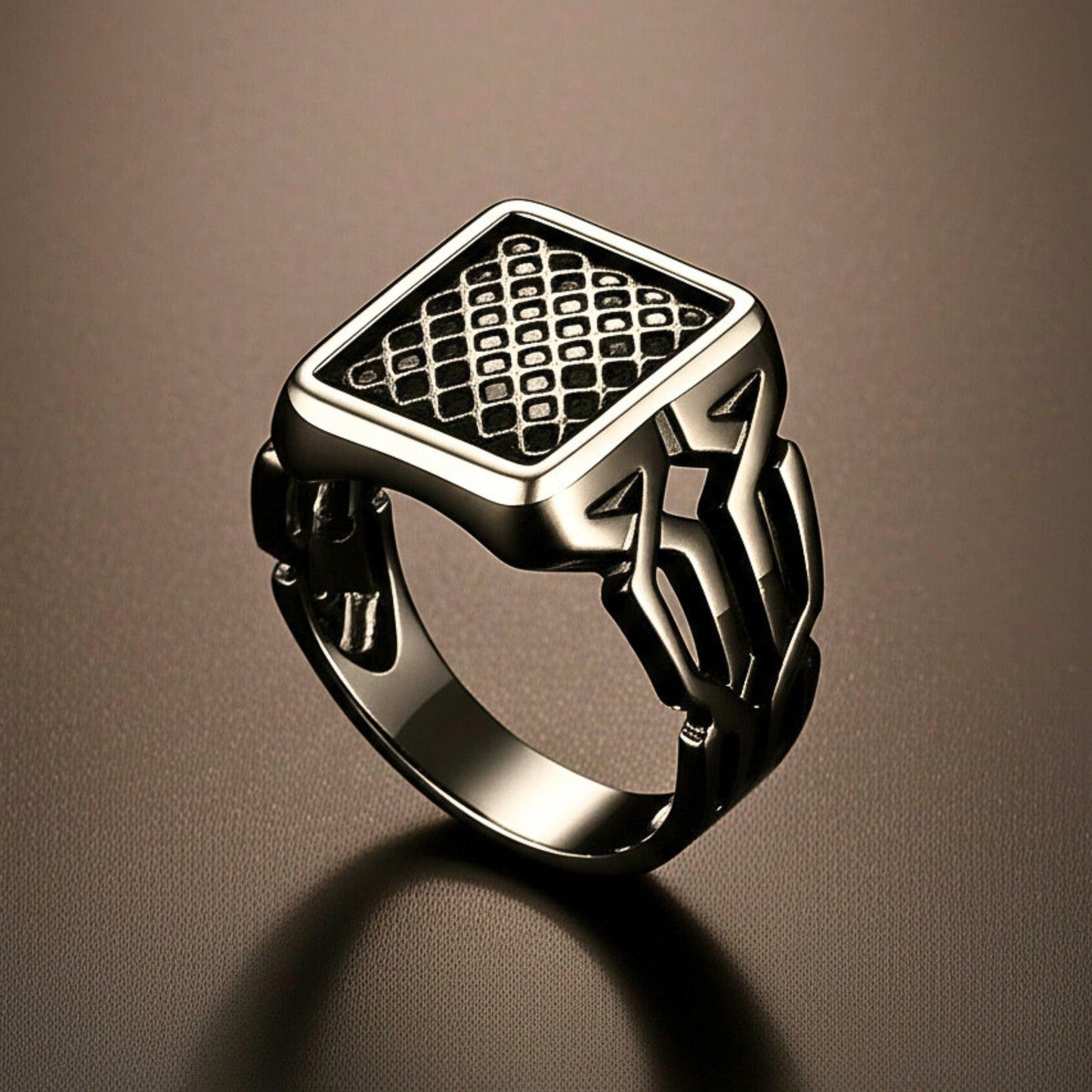 THE MEN THING Rings Royal Series - NYXGRID RING - Pure Stainless Steel Men’s Black-Steel-Plated Ring – Statement Luxury Jewelry (Size : 19-22-25)