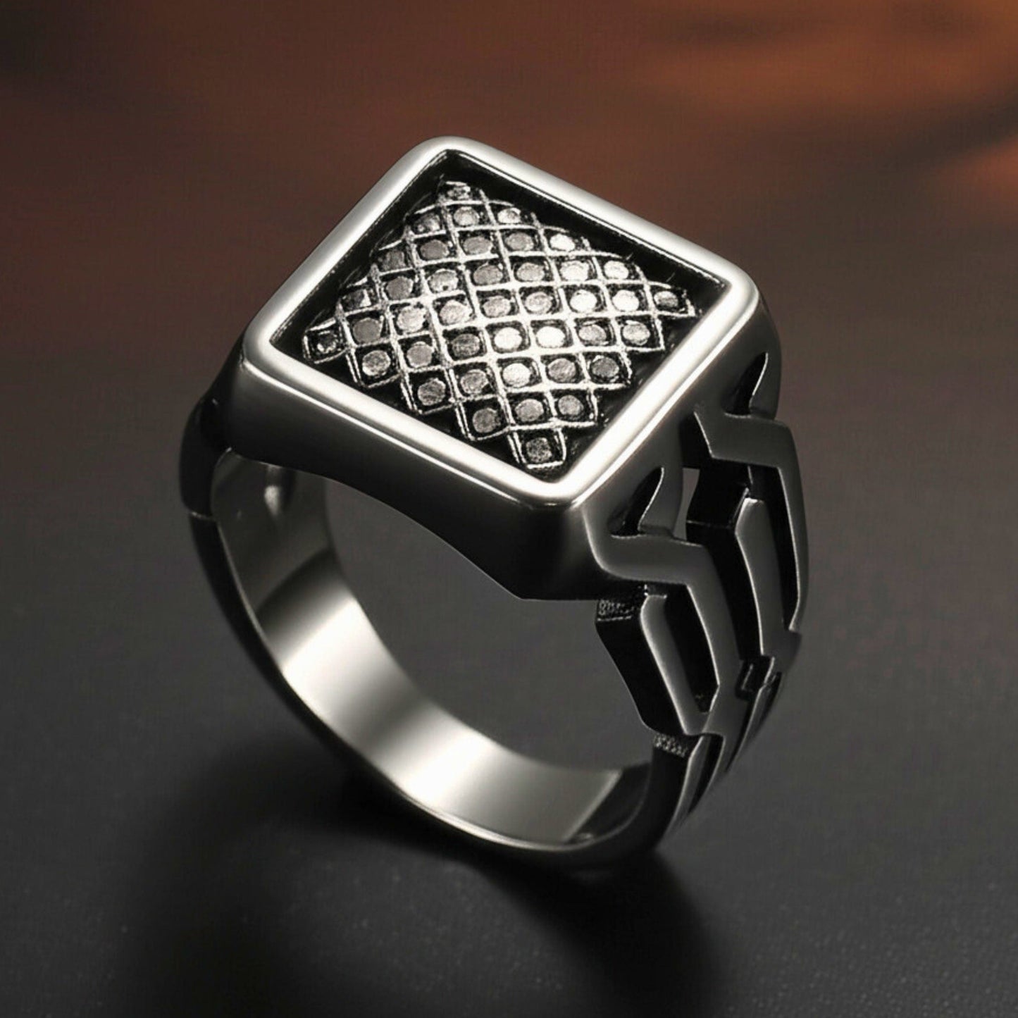 THE MEN THING Rings Royal Series - NYXGRID RING - Pure Stainless Steel Men’s Black-Steel-Plated Ring – Statement Luxury Jewelry (Size : 19-22-25)