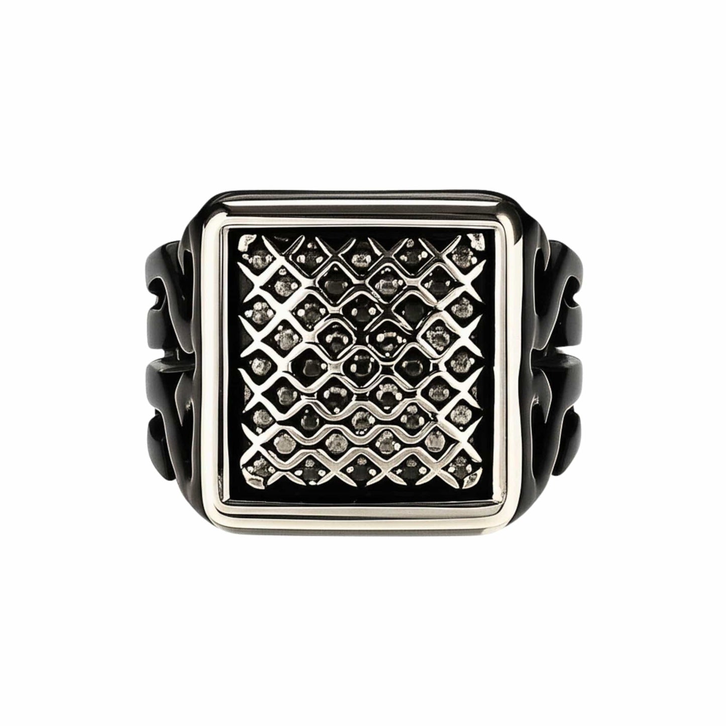 THE MEN THING Rings Royal Series - NYXGRID RING - Pure Stainless Steel Men’s Black-Steel-Plated Ring – Statement Luxury Jewelry (Size : 19-22-25)
