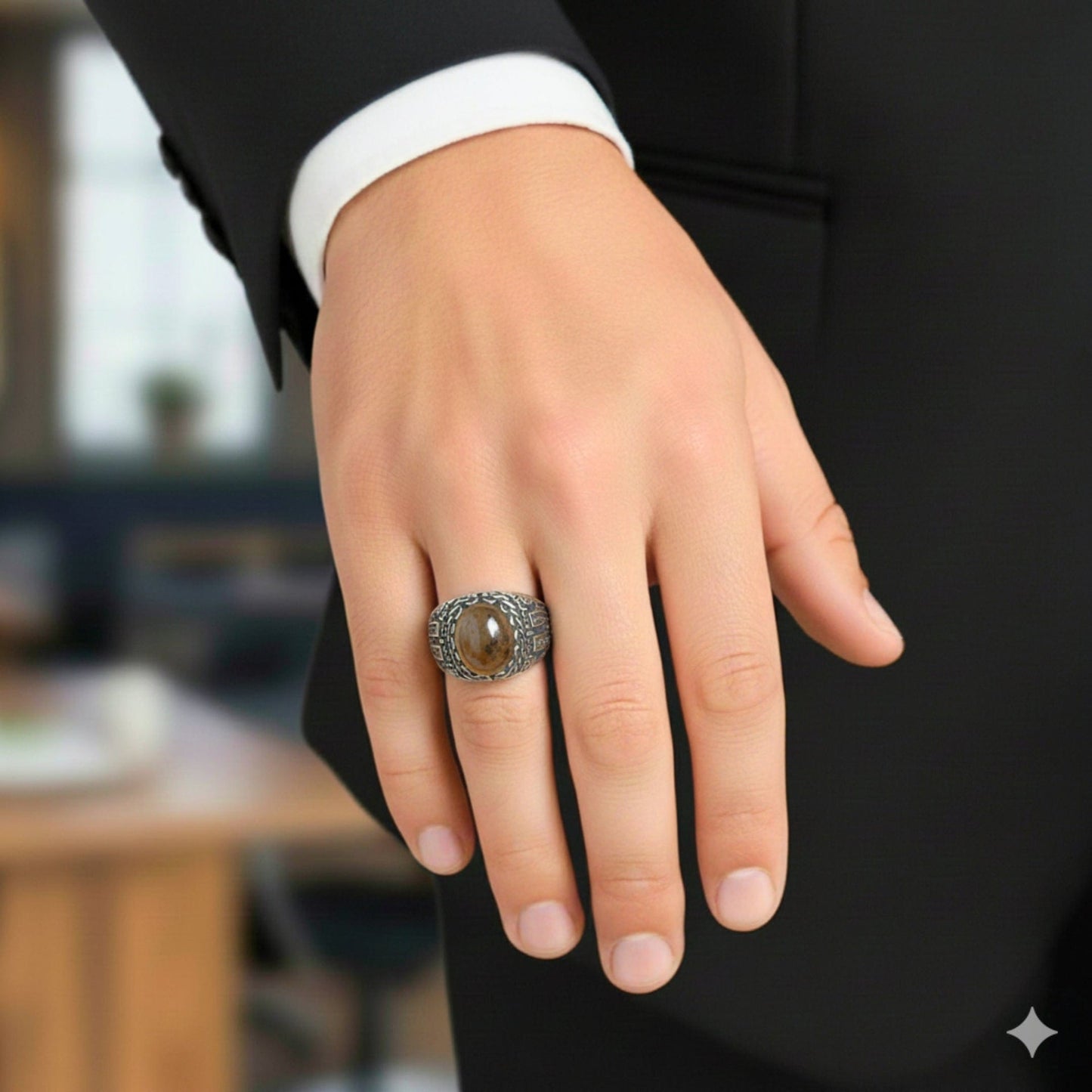 THE MEN THING Rings Royal Series - OBSIDIAN MIRAGE MULTICOLOR STONES - Pure Stainless Steel Men’s Steel-Plated Ring – Statement Luxury Jewelry (Size :16-17-18-21-22-26-27)