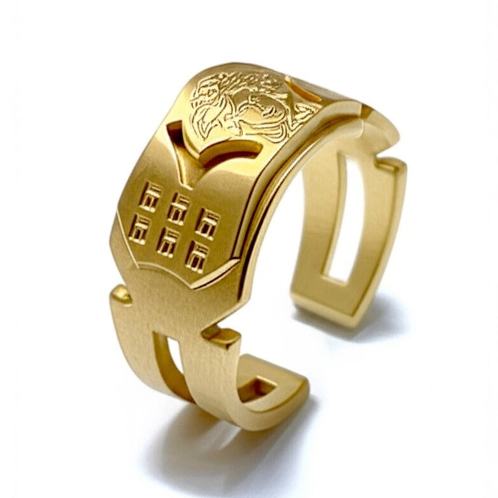 THE MEN THING Rings Royal Series - ORBIT BAND RING - Pure Stainless Steel Men’s Gold-Plated Ring – Statement Luxury Jewelry (Size : 15-18-21-23)