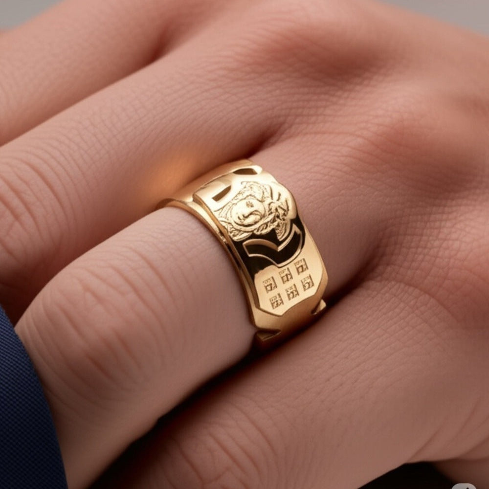 THE MEN THING Rings Royal Series - ORBIT BAND RING - Pure Stainless Steel Men’s Gold-Plated Ring – Statement Luxury Jewelry (Size : 15-18-21-23)