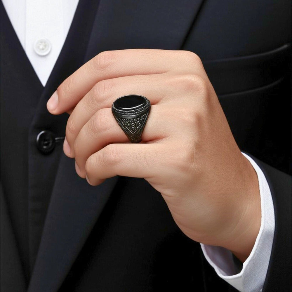 THE MEN THING Rings Royal Series - OSIRIS FANG RING - Pure Stainless Steel Men’s Black-Plated Ring – Statement Luxury Jewelry (Size : 19-22-24)