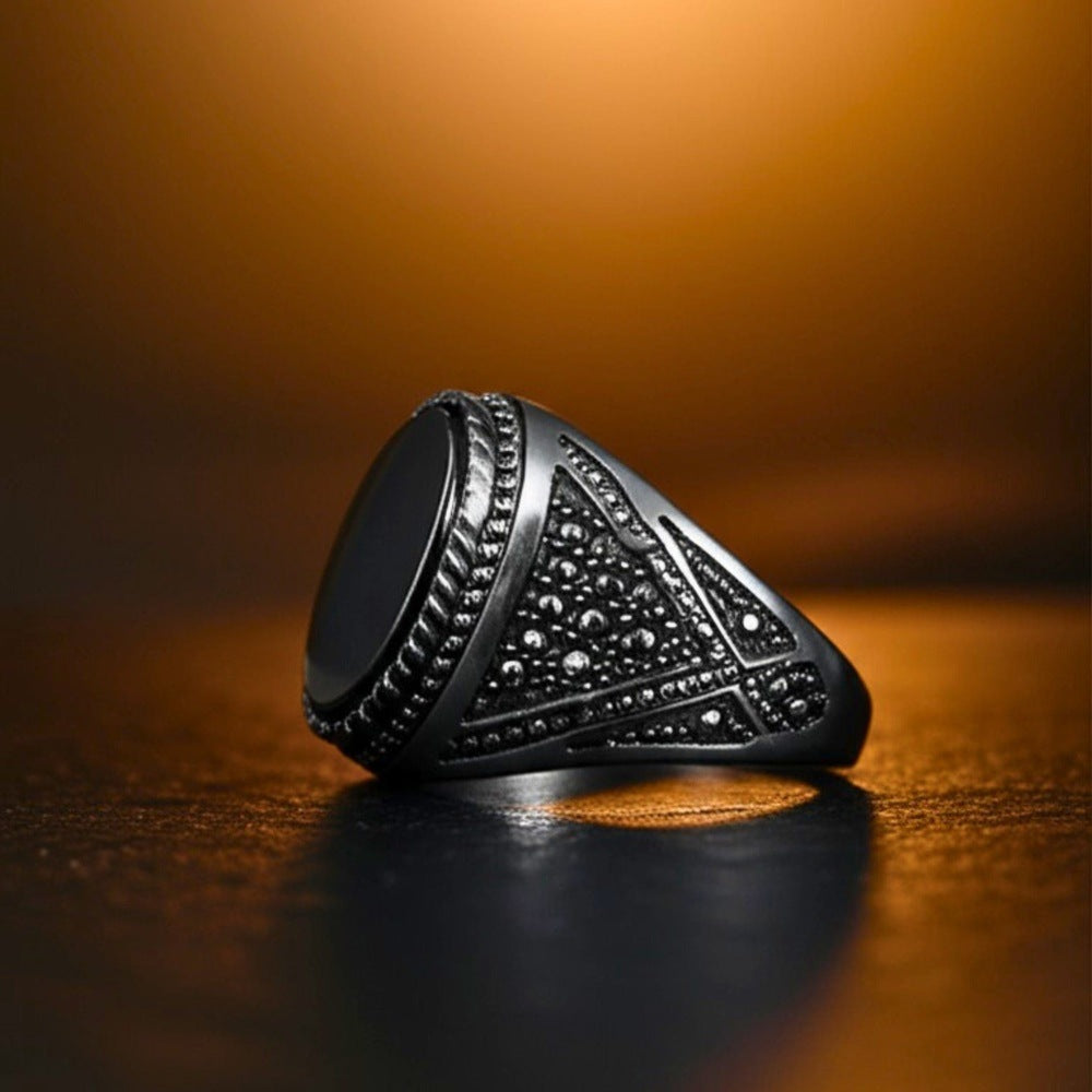 THE MEN THING Rings Royal Series - OSIRIS FANG RING - Pure Stainless Steel Men’s Black-Plated Ring – Statement Luxury Jewelry (Size : 19-22-24)