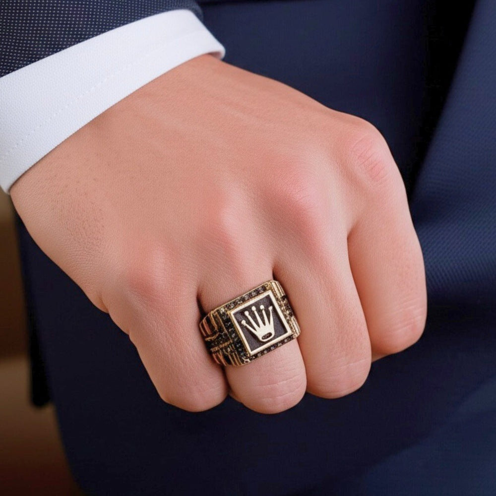 THE MEN THING Rings Royal Series - REGAL EMBER RING - Pure Stainless Steel Men’s Rose Gold-Plated Ring – Statement Luxury Jewelry (Size : 16-19-21-24)