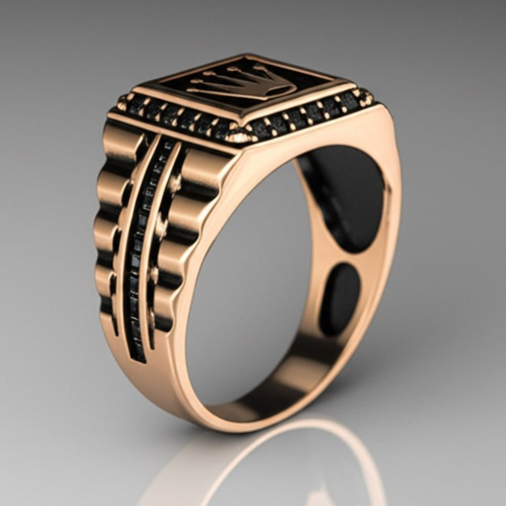 THE MEN THING Rings Royal Series - REGAL EMBER RING - Pure Stainless Steel Men’s Rose Gold-Plated Ring – Statement Luxury Jewelry (Size : 16-19-21-24)