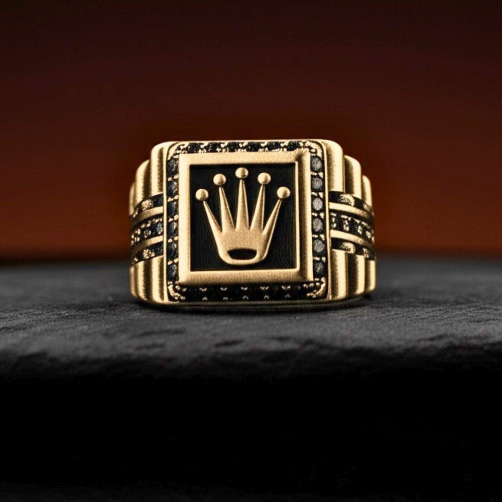 THE MEN THING Rings Royal Series - REGAL EMBER RING - Pure Stainless Steel Men’s Rose Gold-Plated Ring – Statement Luxury Jewelry (Size : 16-19-21-24)