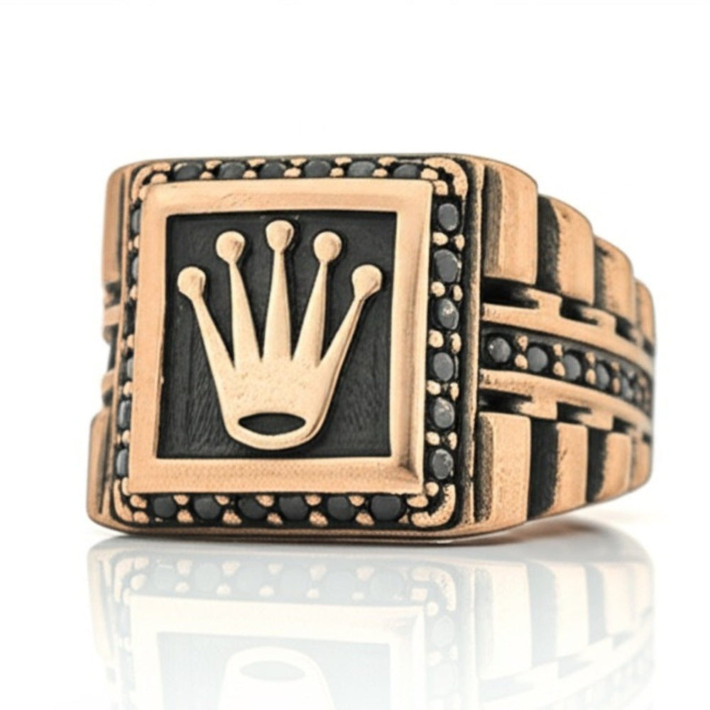 THE MEN THING Rings Royal Series - REGAL EMBER RING - Pure Stainless Steel Men’s Rose Gold-Plated Ring – Statement Luxury Jewelry (Size : 16-19-21-24)