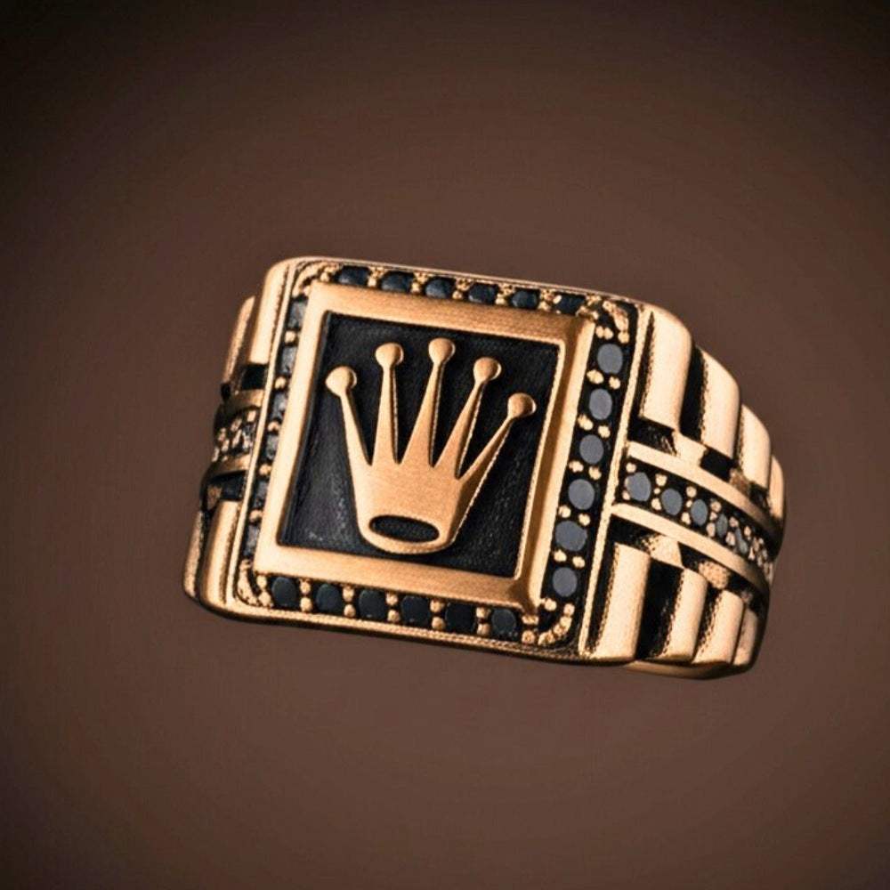 THE MEN THING Rings Royal Series - REGAL EMBER RING - Pure Stainless Steel Men’s Rose Gold-Plated Ring – Statement Luxury Jewelry (Size : 16-19-21-24)