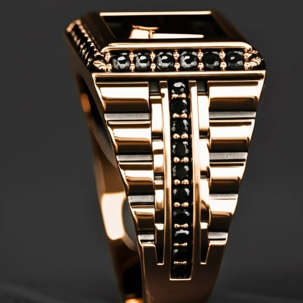 THE MEN THING Rings Royal Series - REGAL EMBER RING - Pure Stainless Steel Men’s Rose Gold-Plated Ring – Statement Luxury Jewelry (Size : 16-19-21-24)