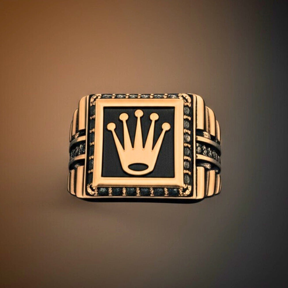THE MEN THING Rings Royal Series - REGAL EMBER RING - Pure Stainless Steel Men’s Rose Gold-Plated Ring – Statement Luxury Jewelry (Size : 16-19-21-24)