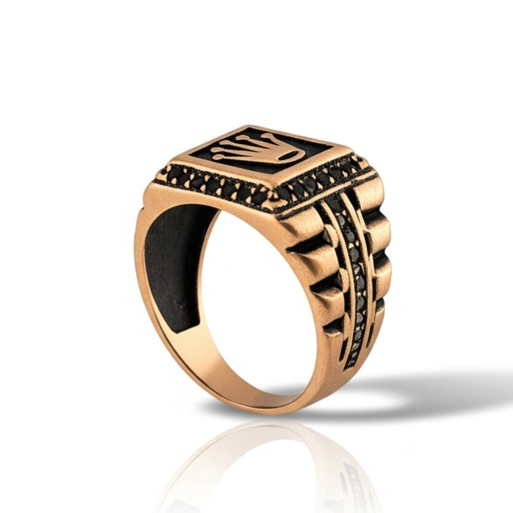THE MEN THING Rings Royal Series - REGAL EMBER RING - Pure Stainless Steel Men’s Rose Gold-Plated Ring – Statement Luxury Jewelry (Size : 16-19-21-24)